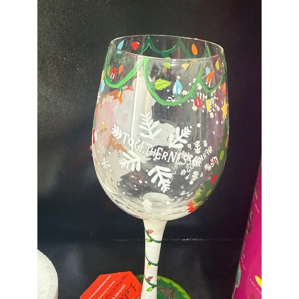 Lolita Love My Wine‎ No Place Like Home Christmas Wine Glass 15oz Hallmark Boxed